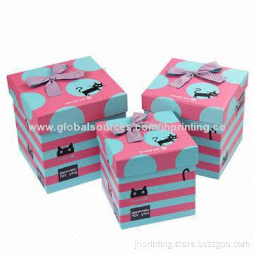 Rigid Gift Boxes with Bowknot and Tag, Made of Art Paper and Stiff Cardboard, OEM Order Accepted